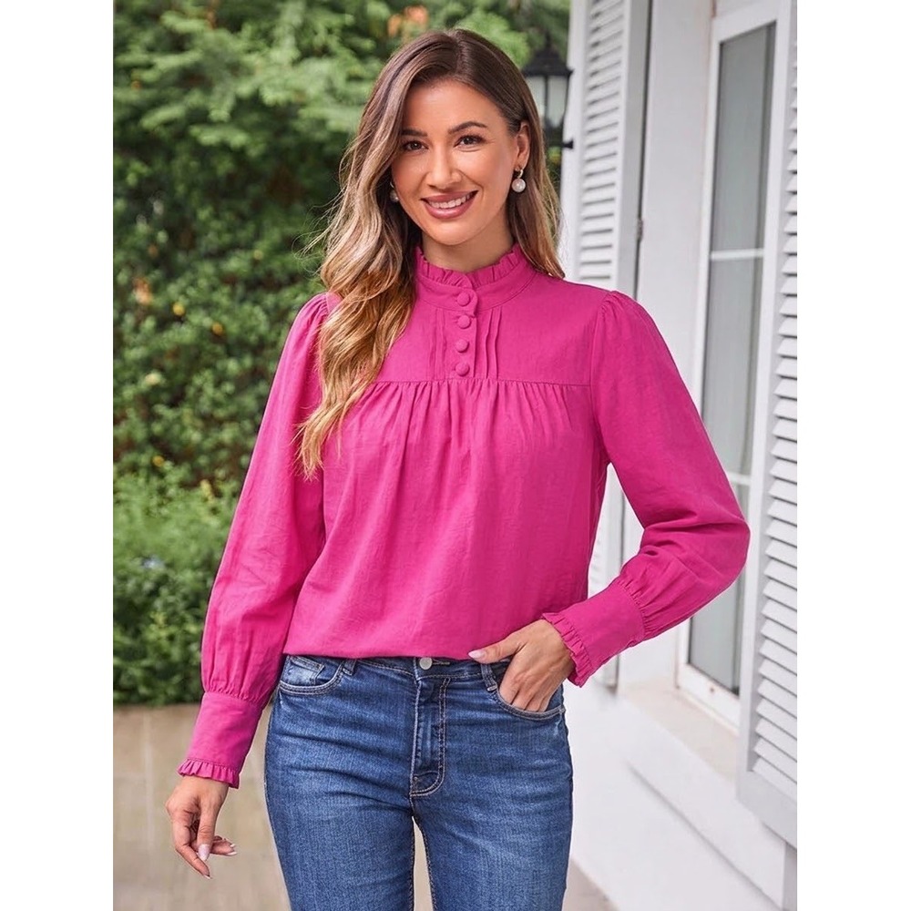 NWT Scarlet Darkness Blouse S Ruffle Stand Collar Puff Sleeve Victorian Prairie